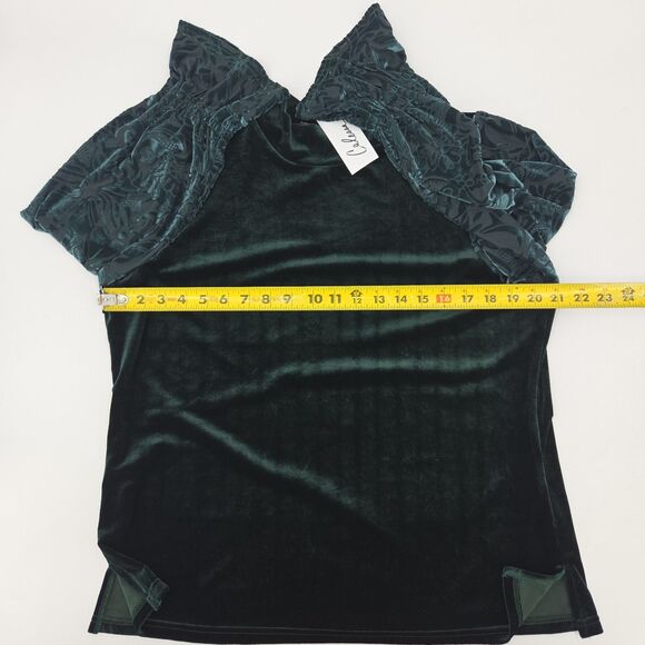 Calessa Mock Neck Blouse Top Large Green Velvet Burnout Whimsigoth Forest Fairy - Picture 5 of 6